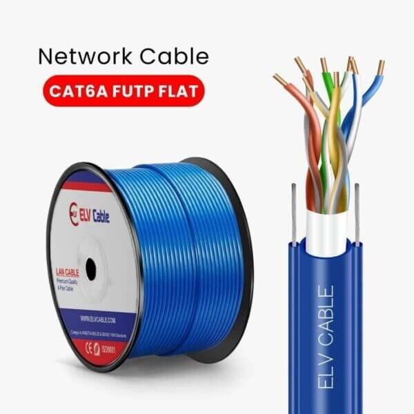 elv cable products range network cable cag5e cable cat6 cable cat6a cable cat7 cable cat8 cable ethernet cable fiber cable ftth cable outdoor cable Cat6a F-Utp Lift Flat Cable 23awg 4pair Blue Color